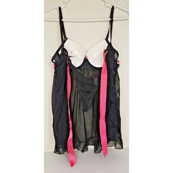 True Desire Babydoll Lingerie NWT Black Sheer Lace Push Up Wired Medium      T28 - Picture 3 of 9